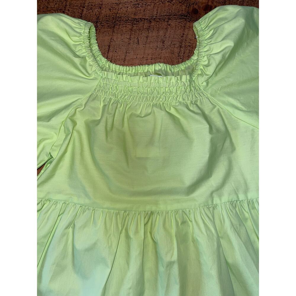 NWT Girls ZARA Lime Green Short Puffer Sleeve Tiered Short Length Dress 13-14